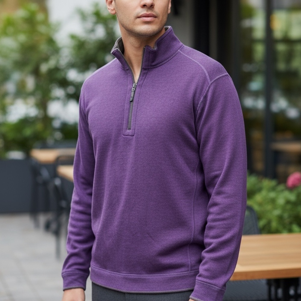 Tommy Bahama Reversible Half-Zip Sweater
Regal Purple/Army Green Men’s Medium - Picture 15 of 15